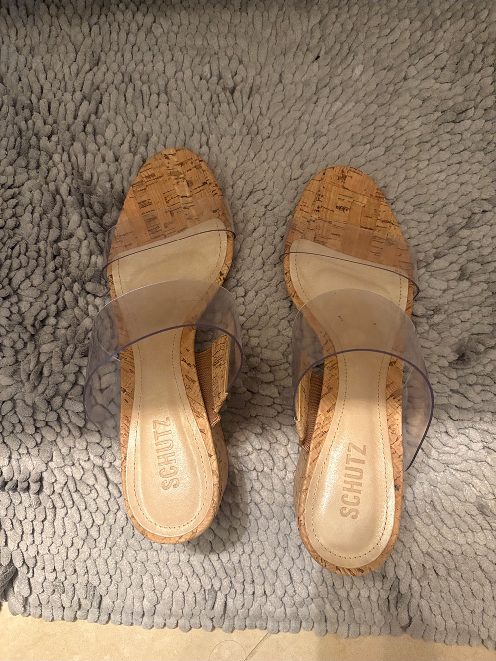 SCHUTZ Clear Strap Cork Slide Sandals - Beige
